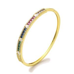 Colorful Cubic Zirconia Rectangle Hinged Bangle Bracelet NWOT